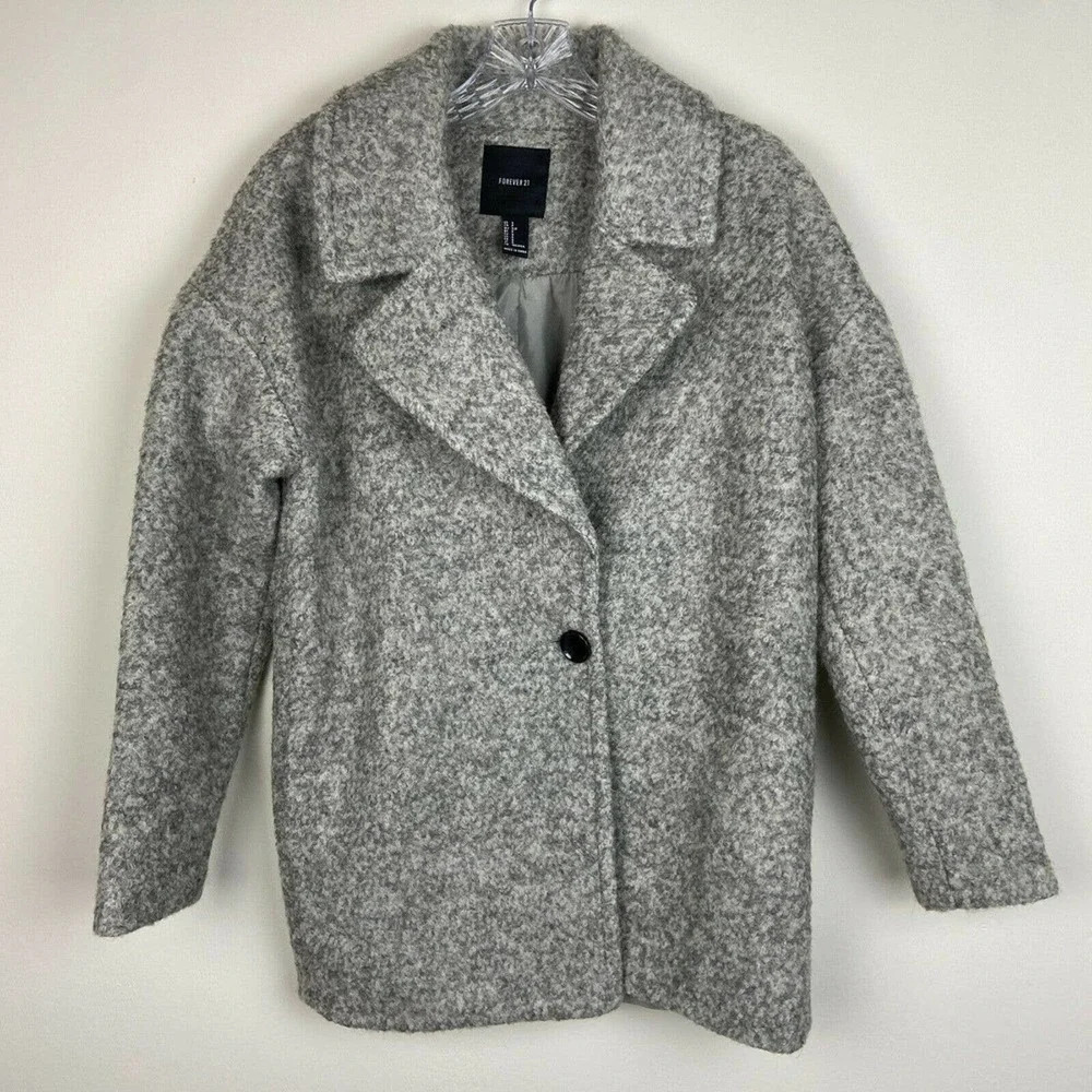 Forever 21 Pea Coat Womens Small Gray Wool Blend Single Button Ladies
